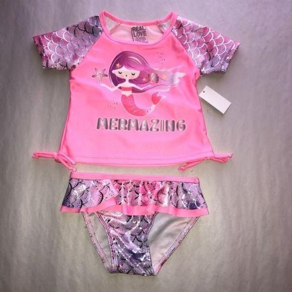 real love Other - Real Love Mermaid Metallic Two Piece Swimsuit Pink Girls Size 12‎ Months Ruffle